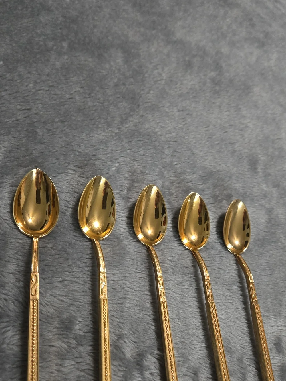 Rare Set Of Vintage Giraud Limoges France 5 Piece Tea Spoon Gold With Flowers